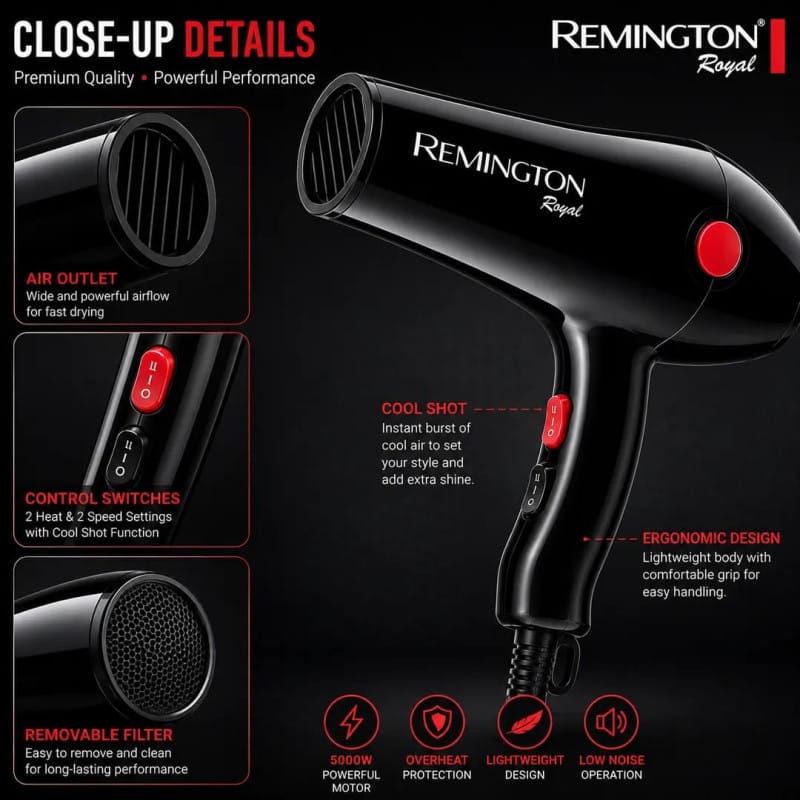 Remington Royal S-6004 Hair Dryer – 5000W Powerful & Fast Drying