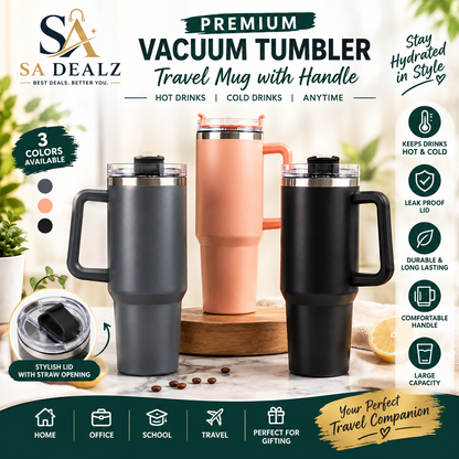 Premium Vacuum Tumbler with Handle – Hot & Cold Travel Mug