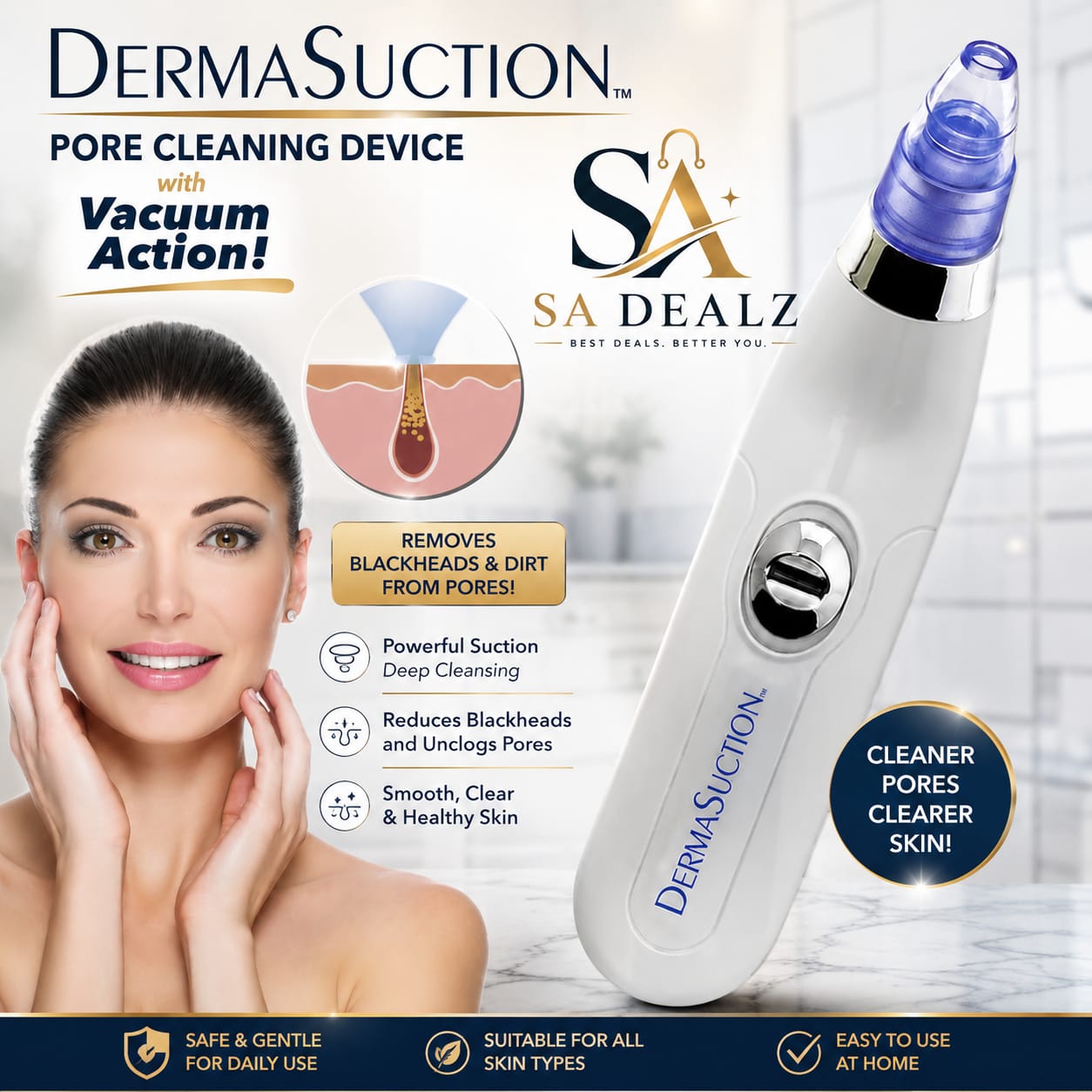 Derma Suction Blackhead Remover – Electric Pore Cleaner & Deep Facial Cleansing Device