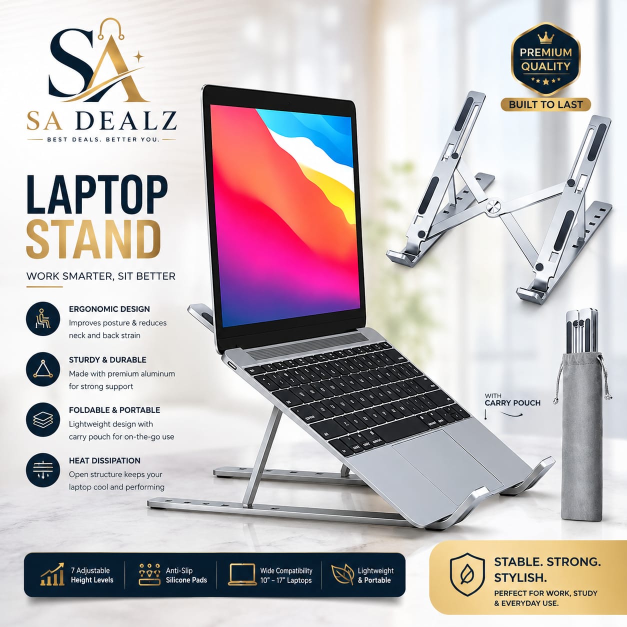 Aluminium Laptop Stand – Adjustable & Ergonomic Laptop Holder