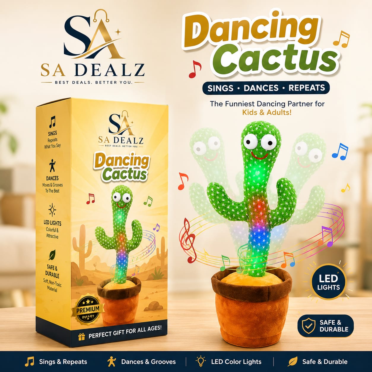 Dancing Cactus Toy with LED Lights – Singing, Talking & Dancing Cactus