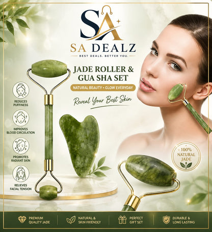 Jade Roller & Gua Sha Set – Natural Facial Massage & Skincare Tool