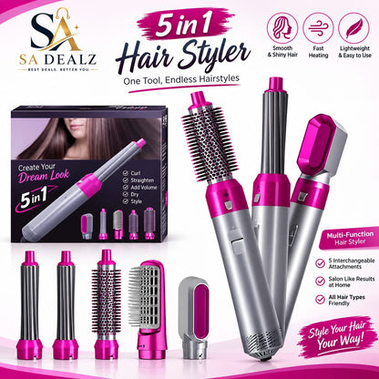 5 in 1 Hair Styler – Dryer, Straightener, Curler & Volumizer with 5 Attachments
