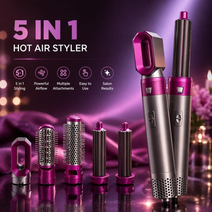 5 in 1 Hair Styler – Dryer, Straightener, Curler & Volumizer with 5 Attachments