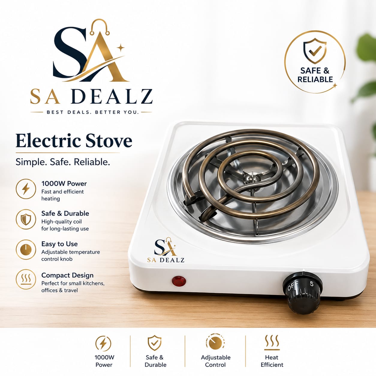 1000W Portable Electric Stove – Adjustable Temperature Hot Plate