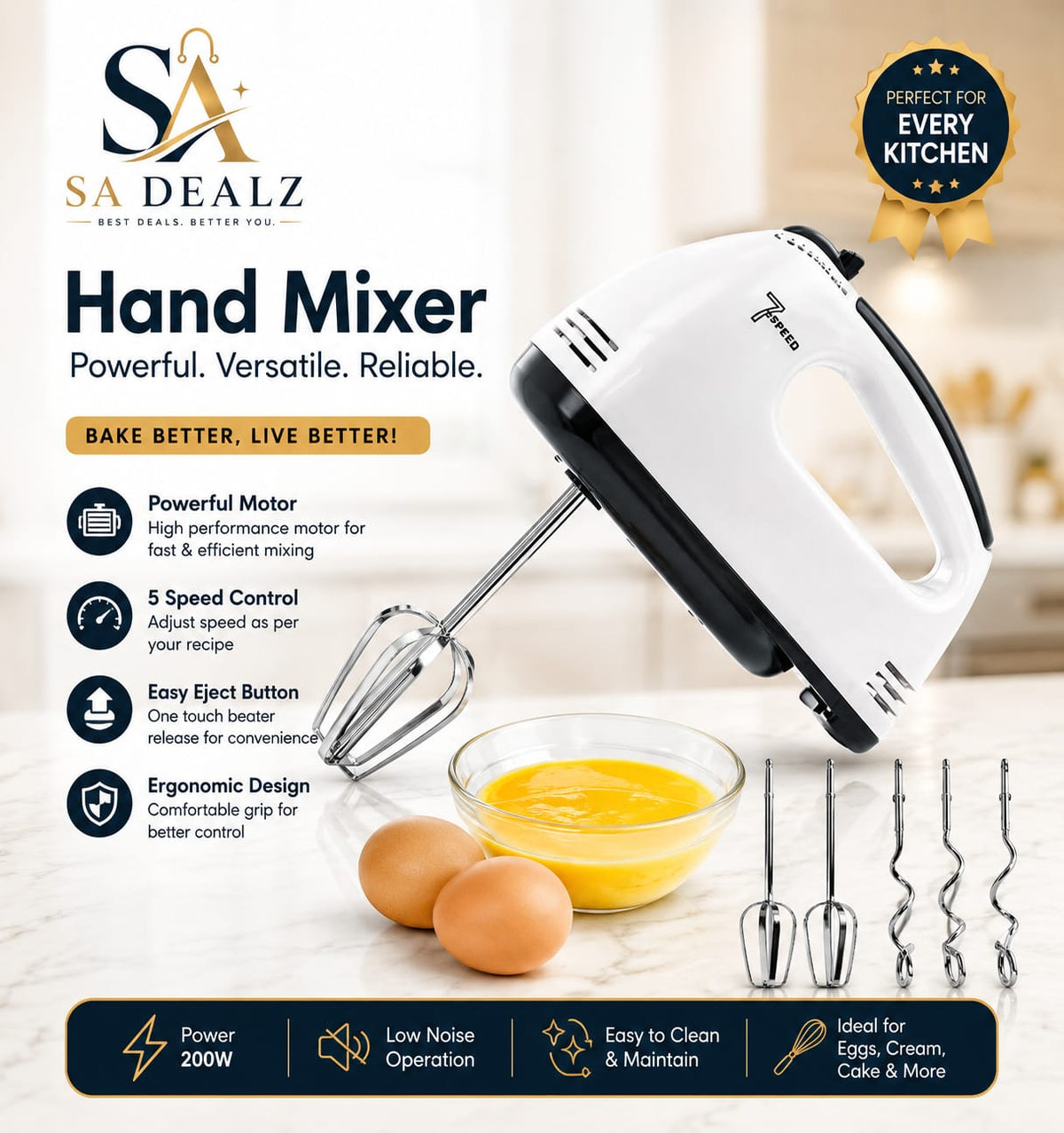 200W Hand Mixer – Powerful Mixing Made Easy!
