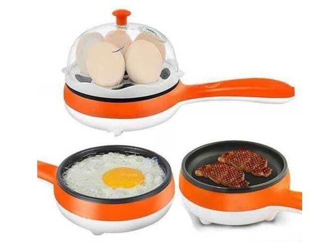 2-in-1 Egg Cooker – Boil & Fry Eggs Easily! Non-stick frying pan, egg-boiling section, and quick-heating design