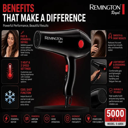 Remington Royal S-6004 Hair Dryer – 5000W Powerful & Fast Drying