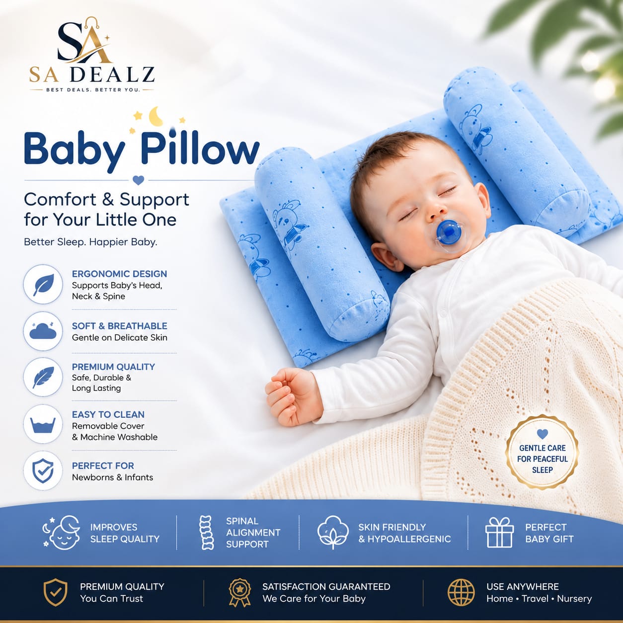 Baby Pillow for Newborns & Infants – Soft, Breathable Head & Neck Support Pillow
