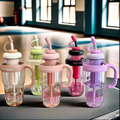 Cute Ice Cream Water Bottle with Straw & Handle – Leak Proof Hydration Bottle