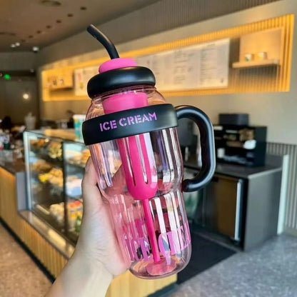 Cute Ice Cream Water Bottle with Straw & Handle – Leak Proof Hydration Bottle